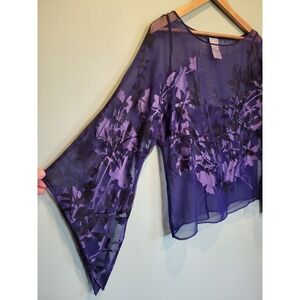 New Purple Sheer Relaxed Fit Flare Sleeve Fairy Flowy Top Sz L